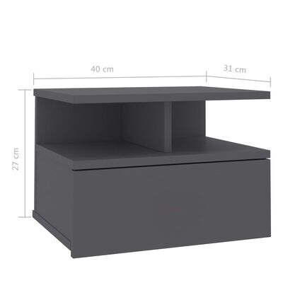 vidaXL Nástenný nočný stolík, sivý 40x31x27 cm, kompozitné drevo