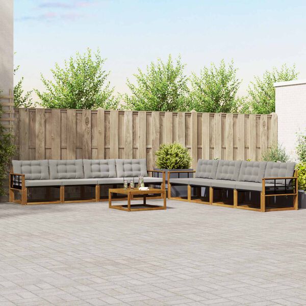 vidaXL Z&aacute;hradn&aacute; s&uacute;prava gaučov s vank&uacute;&scaron;om 9 pcs Pr&iacute;rodn&aacute; a svetlosiv&aacute;