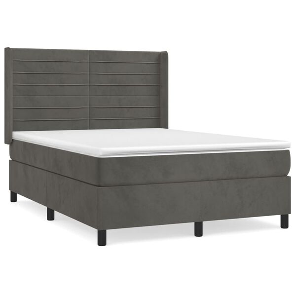 vidaXL Posteľn&yacute; r&aacute;m boxspring s matracom tmavosiv&yacute; 140x190 cm zamat