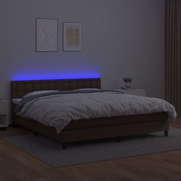 vidaXL Boxspring posteľ s matracom a LED hned&aacute; 180x200 cm umel&aacute; koža