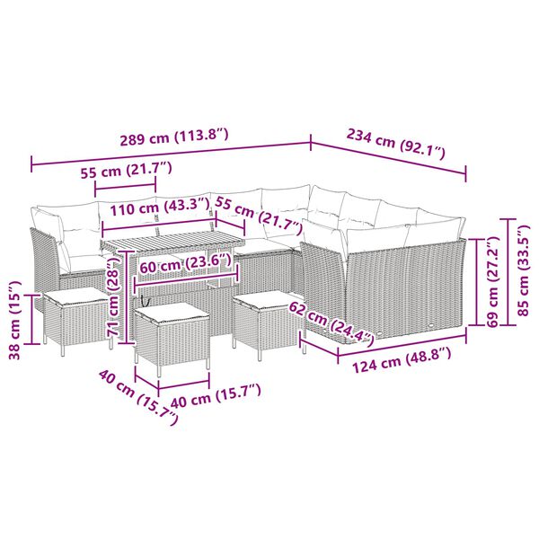vidaXL S&uacute;prava z&aacute;hradn&yacute;ch pohoviek s vank&uacute;&scaron;om 13 pcs Čierna