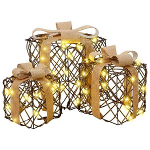 vidaXL Osvetlen&aacute; vianočn&aacute; darčekov&aacute; krabica 3 ks 150 LED Tepl&aacute; biela
