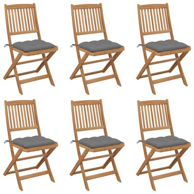 vidaXL Skladacie záhradné stoličky s podložkami 6 ks akáciový masív