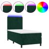 vidaXL Posteľn&yacute; r&aacute;m boxsping matrac a LED tmavozelen&yacute; 90x200 cm zamat
