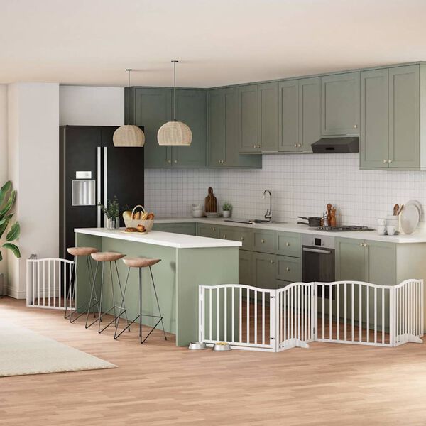 vidaXL Br&aacute;na pre psa s dverami sklad. 6pan. biela 480cm topoľov&eacute; drevo