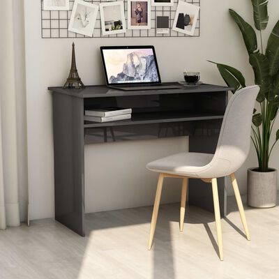 vidaXL Písací stôl, lesklý sivý 90x50x74 cm, drevotrieska