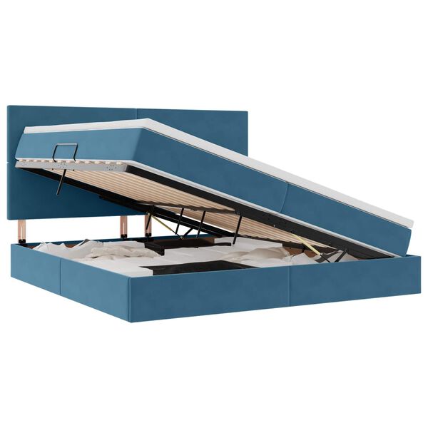 vidaXL Postel s &uacute;ložn&yacute;m prostorem a matrac&iacute; Tmavomodr&aacute; 200 x 200 cm