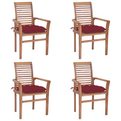 vidaXL Jedálenské stoličky 4 ks vínovočervené podložky tíkový masív