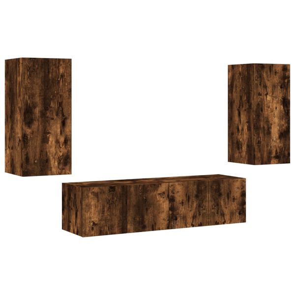 vidaXL 4-dielne TV n&aacute;stenn&eacute; skrinky s LED dymov&yacute; dub kompozitn&eacute; drevo