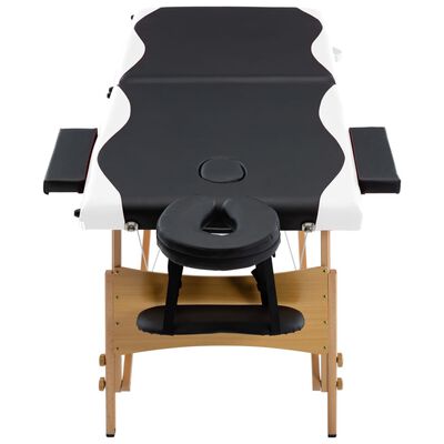 vidaXL Skladací masážny stôl, 2 zóny, drevo, čierno biely