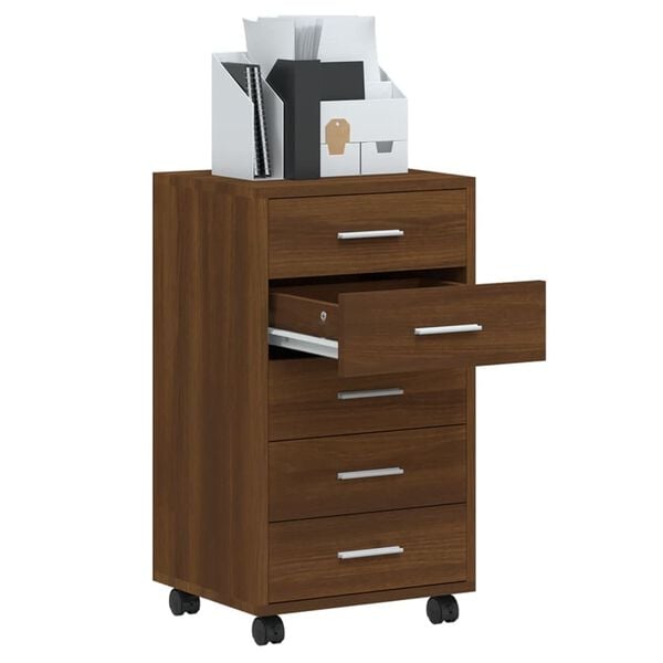 vidaXL Zásuvková skrinka s kolieskami hnedý dub spracované drevo