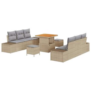 vidaXL S&uacute;prava z&aacute;hradn&yacute;ch pohoviek s vank&uacute;&scaron;om 9 pcs B&eacute;žov&aacute; Poly ratan