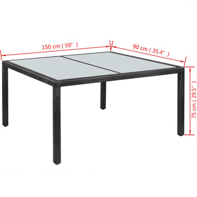 vidaXL Záhradný stôl, čierny 150x90x75 cm, polyratan