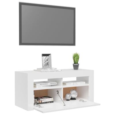 vidaXL TV skrinka s LED svetlami lesklá biela 90x35x40 cm