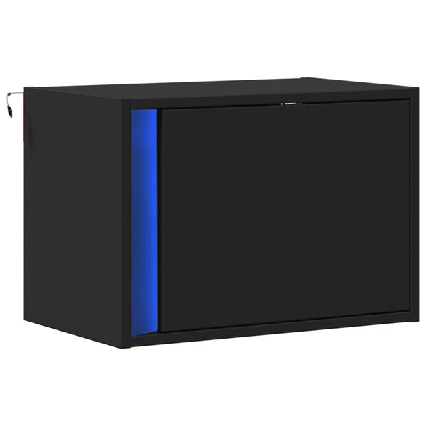 vidaXL Nástenná nočná skrinka s LED osvetlením čierna