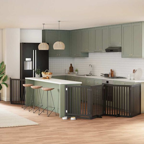 vidaXL Br&aacute;na pre psa dvere sklad. 6-panel. čierna 480cm topoľov&eacute; drevo