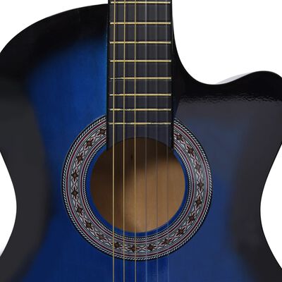 vidaXL 12-dielna folková klasická gitara so 6 strunami, modrá 38"