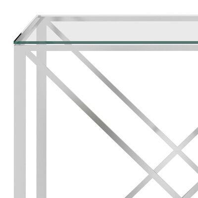 vidaXL Príručný stolík strieborný 140x40x78cm nehrdzavejúca oceľ a sklo