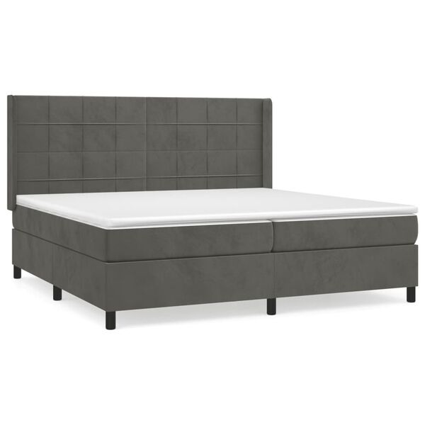 vidaXL Posteľn&yacute; r&aacute;m boxspring s matracom tmavosiv&yacute; 200x200 cm zamat
