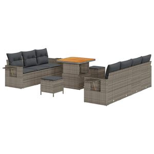 vidaXL S&uacute;prava z&aacute;hradn&yacute;ch pohoviek s vank&uacute;&scaron;om 10 pcs Siv&aacute; polyratan