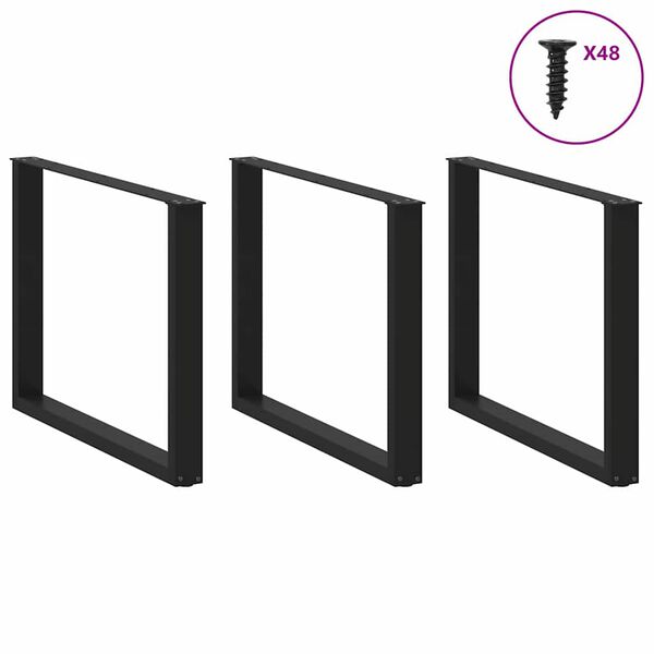 vidaXL Nohy k jed&aacute;lensk&eacute;mu stolu v tvare U, 3 ks, čierne, 100 x (72-73) cm, oceľov&eacute;