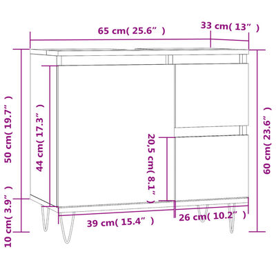 vidaXL Kúpeľňová skrinka sivý dub sonoma 65x33x60 cm kompozitné drevo
