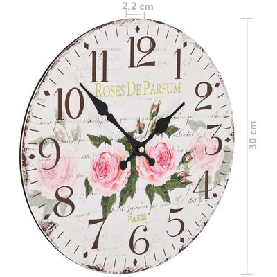 vidaXL Vintage nástenné hodiny, kvety 30 cm