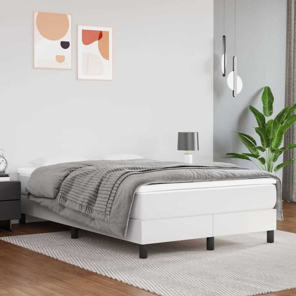vidaXL Boxspring posteľ s matracom, biela 120x190 cm, umelá koža