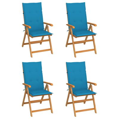 vidaXL Záhradné stoličky 4 ks s modrými podložkami teakový masív