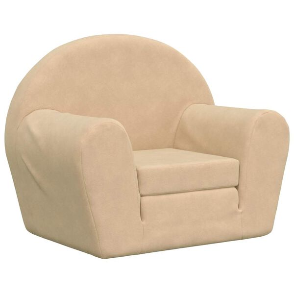 vidaXL Detská rozkladacia pohovka, krémová, mäkký plyš