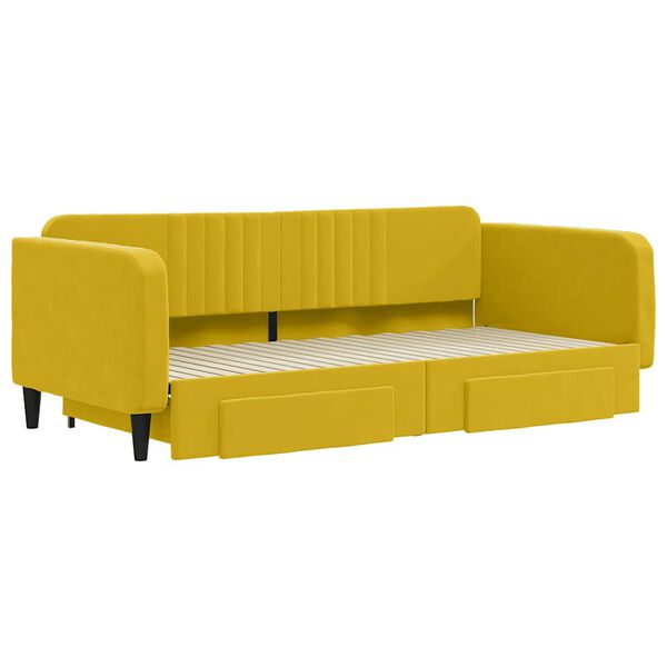 vidaXL Rozkladacia denná posteľ so zásuvkami žltá 100x200 cm zamat