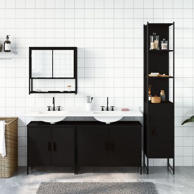 vidaXL 4-dielna sada kúpeľňového nábytku čierna kompozitné drevo