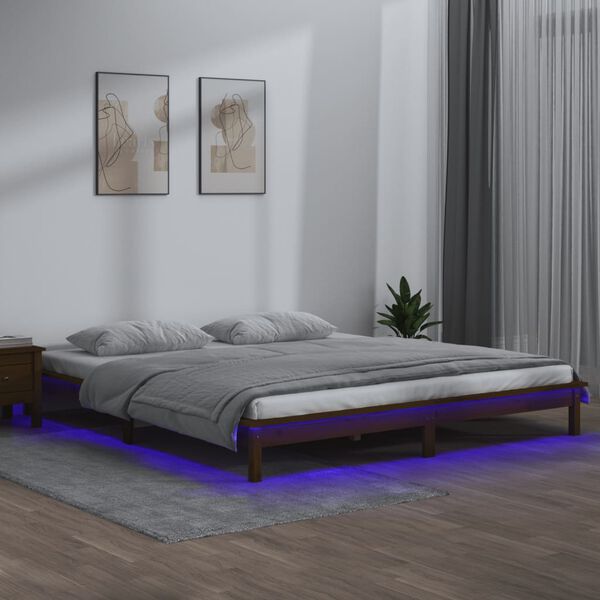 vidaXL Posteľn&yacute; r&aacute;m LED medov&yacute; 120x190cm mal&eacute; dvojl&ocirc;žko mas&iacute;vne drevo
