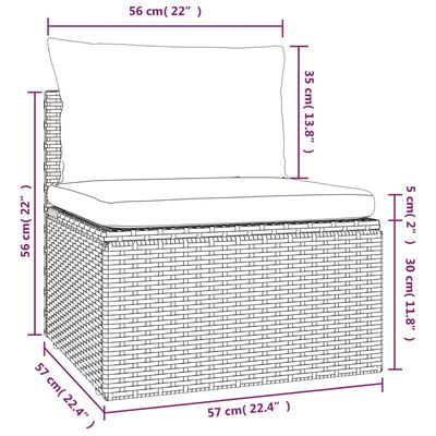 vidaXL Záhradná stredová pohovka s vankúšom sivá 57x57x56 cm polyratan