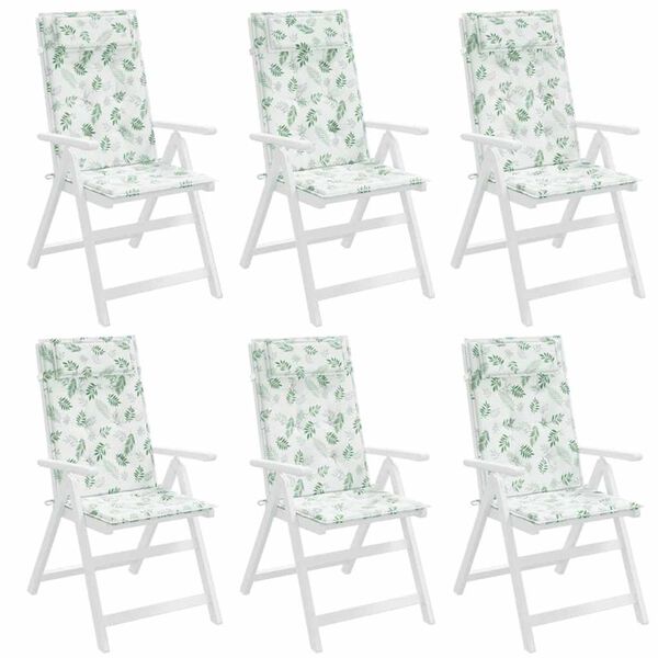 vidaXL Podušky na stoličky s vysokým operadlom 6 ks vzor lístia látka