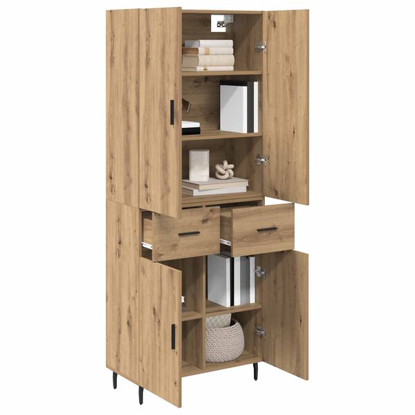 vidaXL Highboard 2 pcs Remeseln&yacute; dub Drevovl&aacute;knit&aacute; doska a sklo