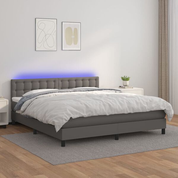 vidaXL Boxspring posteľ s matracom a LED siv&aacute; 180x200 cm umel&aacute; koža
