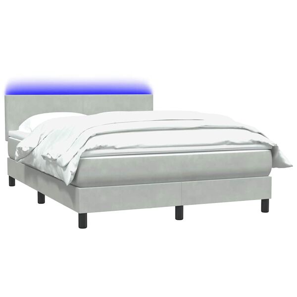 vidaXL Box Spring Posteľ s matracom a LED Svetlosiv&aacute; 160x220 cm Zamat