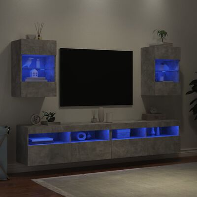 vidaXL TV nástenné skrinky s LED svetlami 2ks betón.sivé 40x30x60,5 cm
