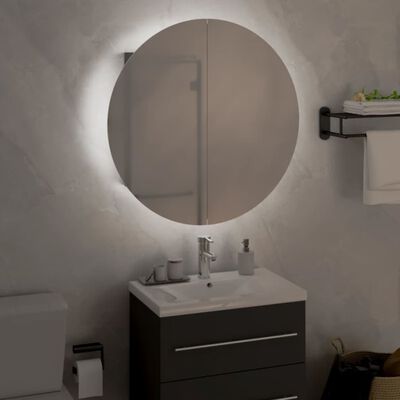 vidaXL Kúpeľňová skrinka s okrúhlym zrkadlom a LED sivá 47x47x17,5 cm