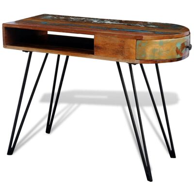vidaXL Písací stôl, recyklovaný masív, železné nohy