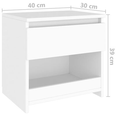 vidaXL Nočné stolíky 2 ks biele 40x30x39 cm drevotrieska