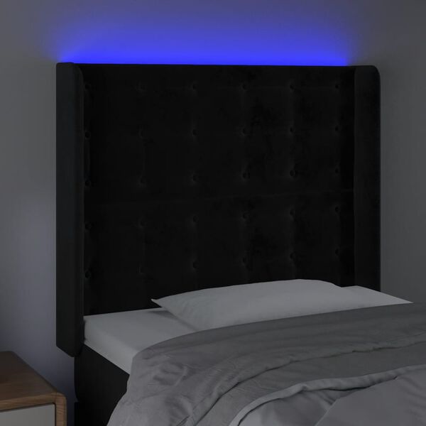vidaXL Čelo postele s LED čierne 103x16x118/128 cm zamat