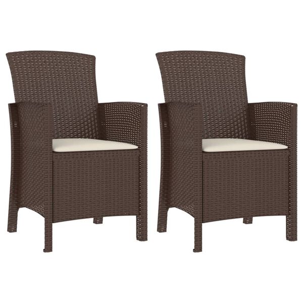 vidaXL Záhradné stoličky 2 ks s podložkami PP ratan hnedé
