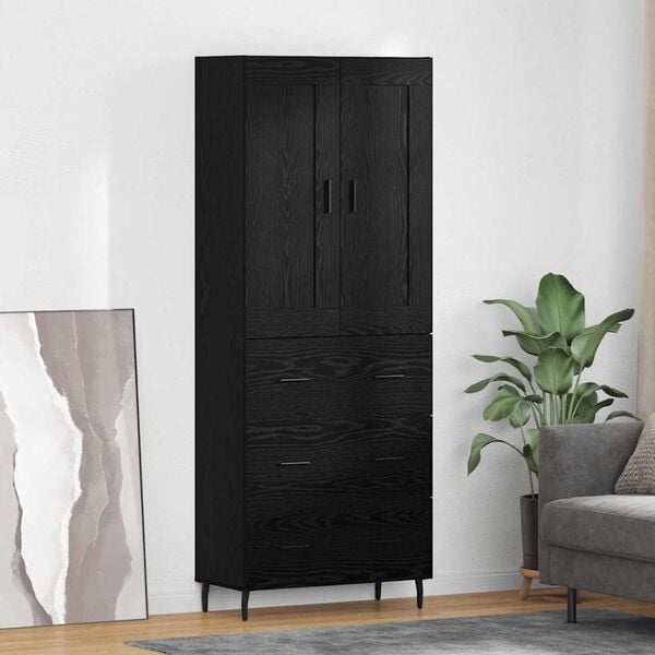 vidaXL Highboard so z&aacute;suvkou 2 pcs Čierny dub Kompozitn&eacute; drevo