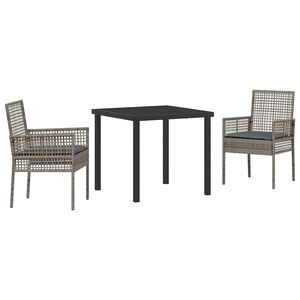 vidaXL Z&aacute;hradn&yacute; jed&aacute;lensk&yacute; set s vank&uacute;&scaron;om 3 pcs Siv&aacute; polyratan