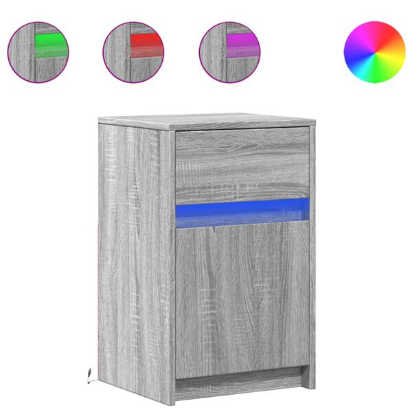 vidaXL Nočné stolíky s LED svetlami 2 ks sivá sonoma kompozitné drevo