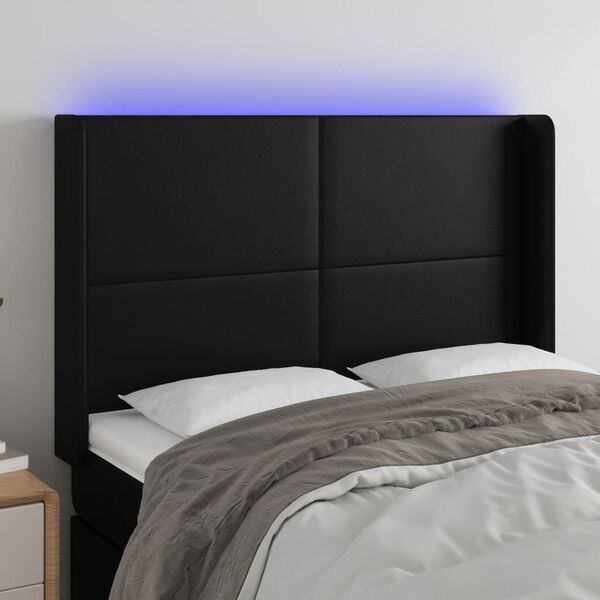 vidaXL Čelo postele s LED čierne 147x16x118/128 cm umel&aacute; koža