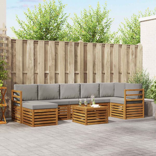 vidaXL Sada rohov&yacute;ch gaučov s vank&uacute;&scaron;om 8 pcs Pr&iacute;rodn&aacute; a svetlosiv&aacute;