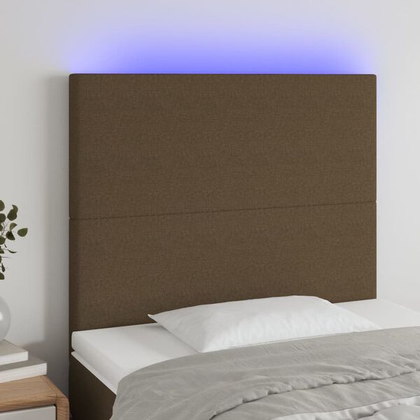 vidaXL Čelo postele s LED tmavohendé 80x5x118/128 cm látka